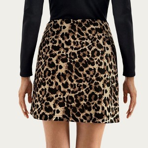 Anna-Kaci Women’s Leopard Print Mini Skirt with Clean Fitted Waistline and Sleek Straight Silhouette Design - 1 of 4