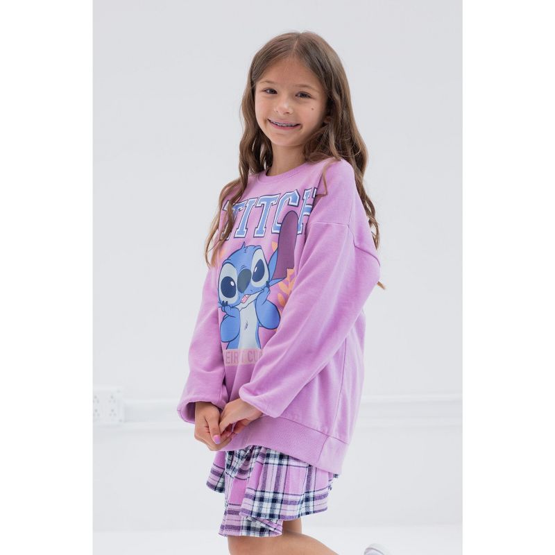 Disney Minnie Mouse Lilo & Stitch Girls Fleece Sweatshirt and Plaid Skirt Little Kid to Big Kid, 2 of 10