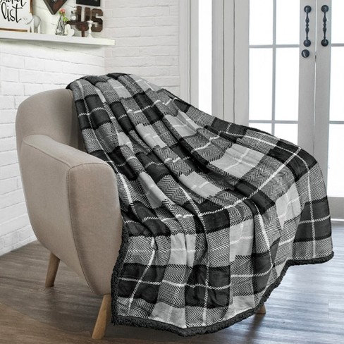 Pavilia Fleece Plush Microfiber Throw Blanket For Couch, Sofa And Bed,  Reversible, Plaid Charcoal/throw - 50x60 : Target