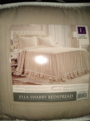 Lush Decor Ella Parisian Vintage Chic Ruffle Lace Comforter Neutral 3Pc Set  King 