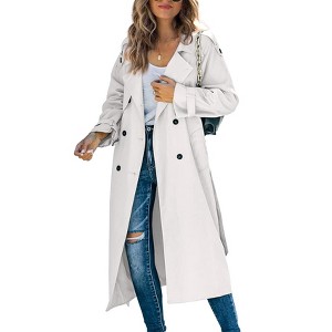 Imily Bela Womens Windproof Double Breasted Classic Lapel Slim Long Trench Coat with Belt - 1 of 4