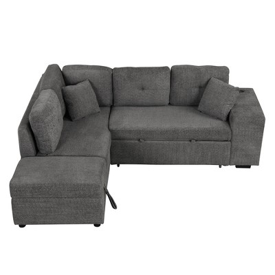 TiramisuBest 87.7" Convertible Sleeper, Modular Sectional Sofa with Storage, Sideboard Buffet Style Design for Living Room