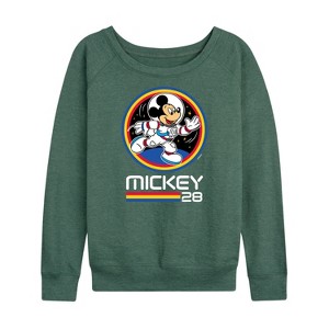 Women's - Disney - Mickey 28 Space Badge Lightweight French Terry Wide Neck Long Sleeve Shirt - 1 of 4