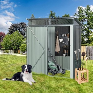 5x3 FT Steel Storage Shed, Heavy-Duty Outdoor Metal Shed with Ventilation, Secure Hinged Door for Garden & Patio Storage, Grey - 1 of 4
