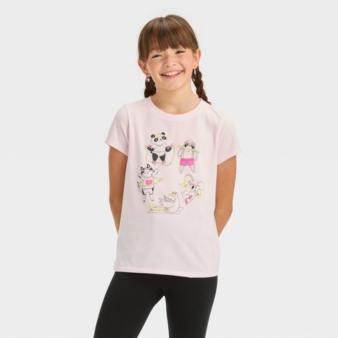 Girls' Short Sleeve 'Fitness Animals' Graphic T-Shirt - Cat & Jack™ Light  Pink L Plus