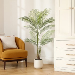 DR.Planzen Faux Palm Trees with Oval White Planter, Pre Potted Fake Greenry Palm Tree for Home Decor - 1 of 4