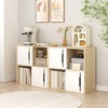 PDTEND Modern Wooden Storage Cabinet with Sliding Doors, 2-Tier Open & Closed Shelves, Natural Finish for Living Room, Bedroom - 3 of 4