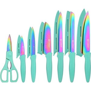 Kitchen Knife Set with Guards, 13 Piece Rainbow Titanium Coated Stainless Steel Boxed Knives Set, Anti-Rust and Dishwasher Safe, 6 Knives - 1 of 4