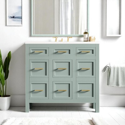 Mshliw 36" Bathroom Vanity Cabinet with Resin Sink, 4 Drawers, 2 Doors, Adjustable Shelves – Transitional Design