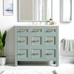 Mshliw 36" Bathroom Vanity Cabinet with Resin Sink, 4 Drawers, 2 Doors, Adjustable Shelves – Transitional Design - 1 of 4