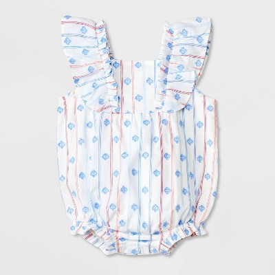 Image of Baby Girls' Ruffle Sleeve Romper - Cat & Jack™ Cream 12M
