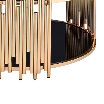 Tanquin Black Glass and Gold Round Coffee Table with Shelf