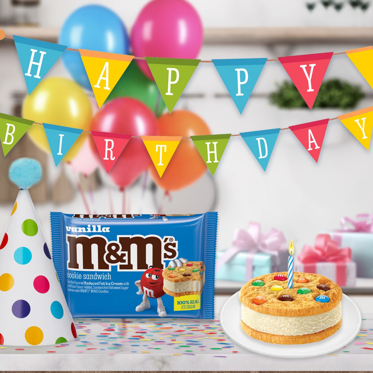 M&M Vanilla Reduced Fat Ice Cream Dessert Cookie Ice Cream Sandwiches - 4pk/16 fl oz - thumbnail 5