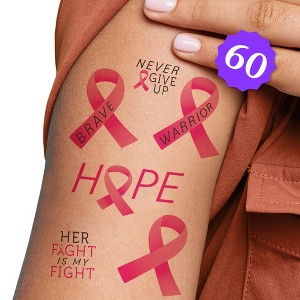 Big Dot of Happiness Pink Ribbon Hope Temporary Tattoos - Breast Cancer Awareness Support Event Favors - 12 Sheets (60 Tattoos) - 1 of 4