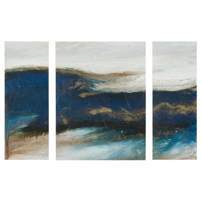 (Set of 3) 32" Height Rolling Waves Gel Coated Canvas Blue: Ink+Ivy Abstract Triptych, Modern Wall Art