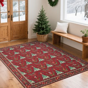Orieon 60×84 in Soft Christmas Area Rug, Non-Slip Washable Holiday Carpet with Classic Tree & Snowflake Print, Cozy Floor Mat for Living Room - 1 of 4