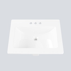 Garvee Bathroom Vessel Sink, Semi Recessed Round Ceramic Basin 20.24 x 17.01 x 7.64 in, White Countertop Vanity Sink with Single Faucet Hole - 1 of 4