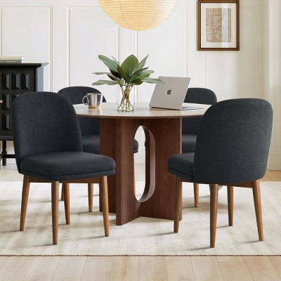 Modern Dining Chairs Set of 4, Upholstered Accent Side Chairs with Double Cushion Seat and Walnut-Finish Solid Wood Legs-Tanpinhause