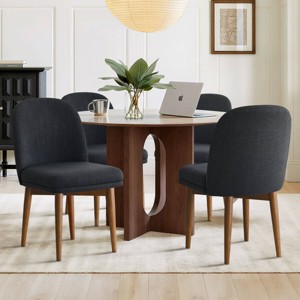 Modern Dining Chairs Set of 4, Upholstered Accent Side Chairs with Double Cushion Seat and Walnut-Finish Solid Wood Legs-Tanpinhause - 1 of 4
