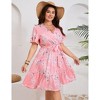 Clearlove Summer Plus Size V Neck Wrap Dress High Waisted Short Sleeves Summer Casual Midi Dress with Belt - 2 of 4