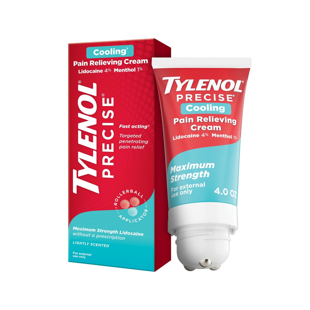 Tylenol Precise Cooling Pain Relieving Cream, Maximum Strength 4% Lidocaine and 1% Menthol - 4oz