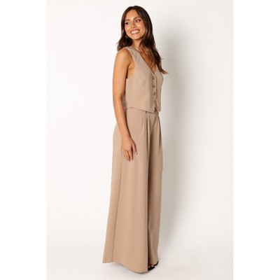 Beige Polyester Two Piece Vest and Pant Set XL