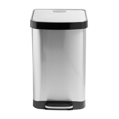 Honey-Can-Do Trash Can, 13 gal Stainless Steel Step-On, Black/Silver
