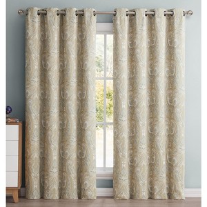 HLC.ME Paris Paisley Decorative Print Damask Pattern Light Reducing Grommet Window Curtain Panels for Bedroom, Set of 2 - 1 of 4