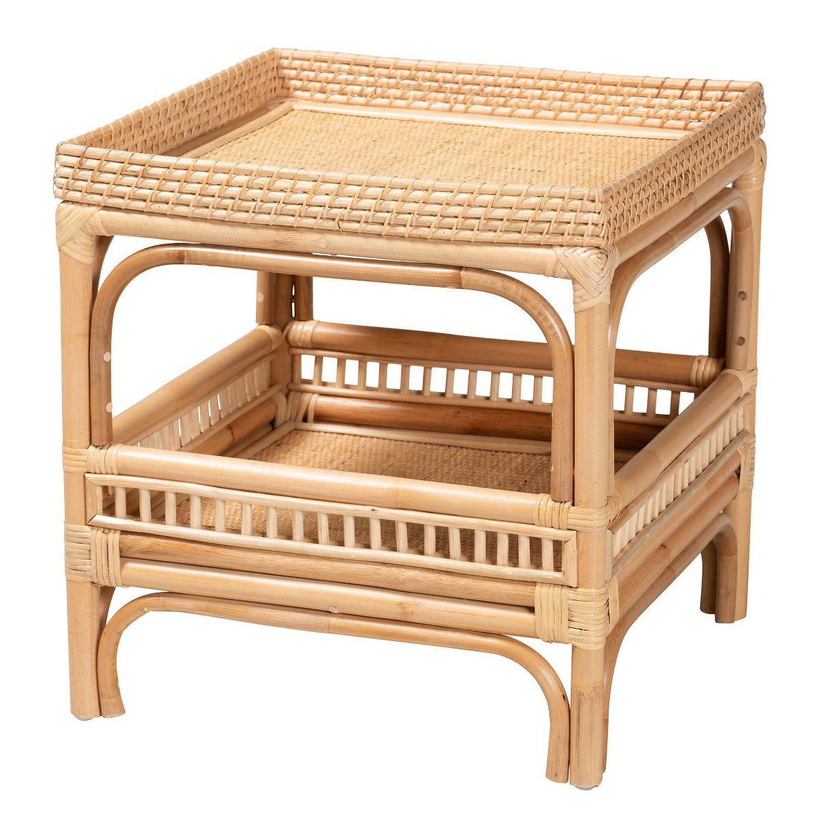 bali & pari Lombok Natural Rattan End Table Natural: Bohemian Style, Handcrafted, No Assembly Required