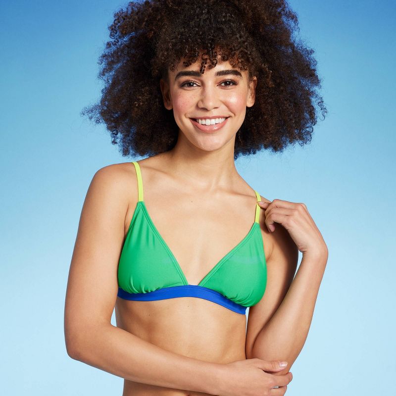 Women's Colorblock Triangle Bikini Top - Wild Fable™ Green/Blue, 4 of 7