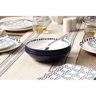 Navy and White Porcelain 12-Piece Geometric Dinnerware Set