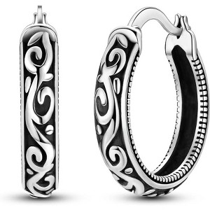 925 Silver Floral Huggie Hoop Earrings - 1 of 4