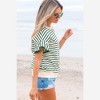 Amaryllis Women’s Striped Short Sleeve Ruffle Hem Top with Scalloped Trim Crew Neckline Relaxed Fit - 2 of 4