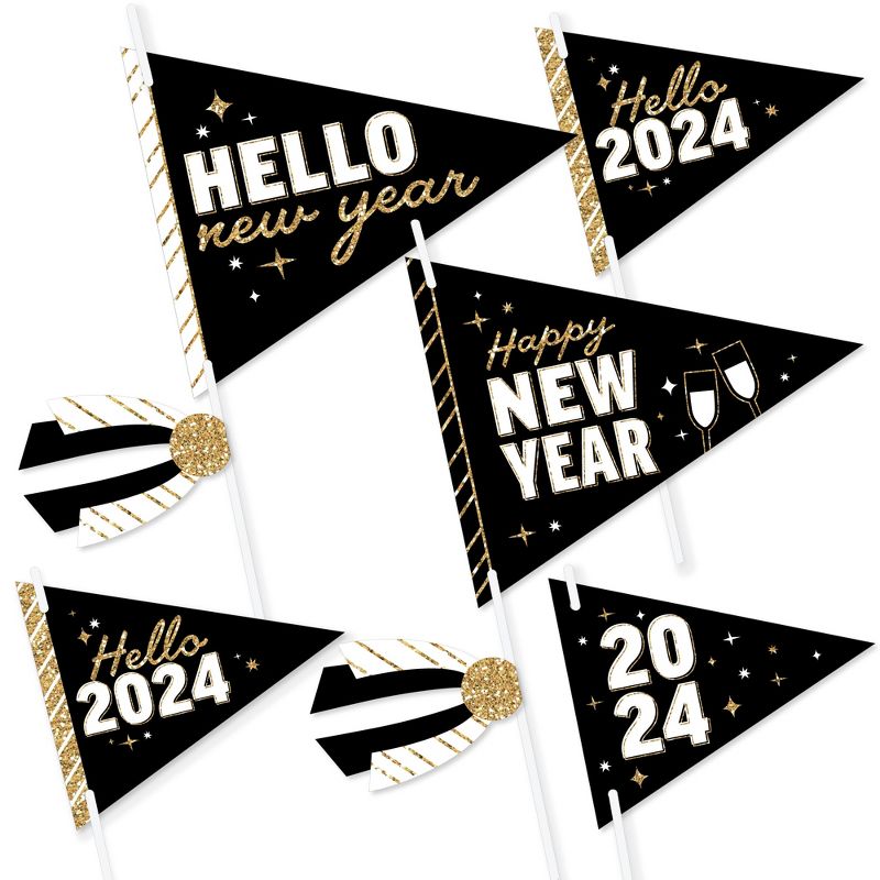 Big Dot of Happiness Hello New Year - Triangle 2024 NYE Party Photo Props - Pennant Flag Centerpieces - Set of 20, 1 of 9