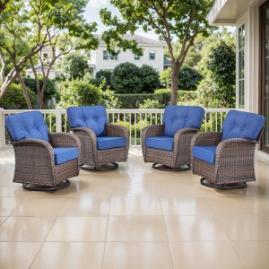Belord Patio Swivel Gliding Rocker Chairs Set of 4, Wide Backrest Swivel Outdoor Chairs with All Weather Brown Wicker and Comfort Thick Cushion - 1 of 4