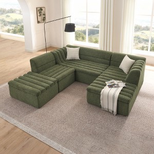 GDFStudio Wynne Modern 135" U-Shaped Chenille Upholstered 5-Seater Sectional Sofa with Ottoman - 1 of 4