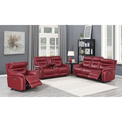 Fortuna Dark Red Faux Leather Power Recliner Sofa