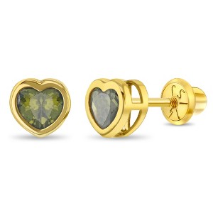 Girls' Heart Bezel Simulated Birthstone Screw Back 14k Gold Earrings - In Season Jewelry - 1 of 2