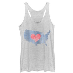 Women's Lost Gods Fourth of July  Heart Map Racerback Tank Top - 1 of 3