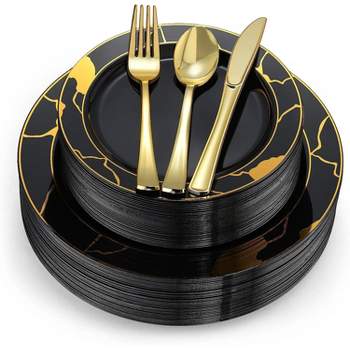 Chateau Fine Tableware 180-Piece White & Gold Plates Dinnerware Set