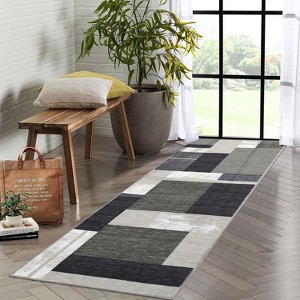 Acekool Washable Runner Rug 2x6: Non-Slip Low Pile Geometric Rug for Hallway, Kitchen, Laundry – Ash Gray, Machine Safe - 1 of 4