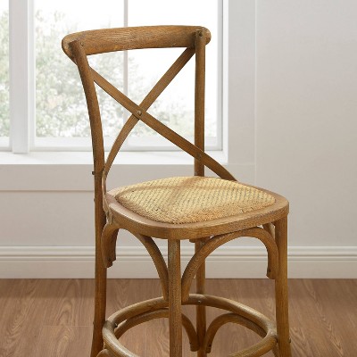 Roxy 42" Gray Wash Wood Counter Stool with Rattan Seat