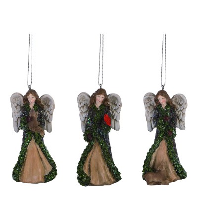 Transpac Resin Woodland Angel Ornament Set of 3 Christmas Home Decorations