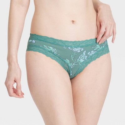 Women's Cotton Blend Cheeky Underwear with Lace - Auden™ Green Ornamental Floral S