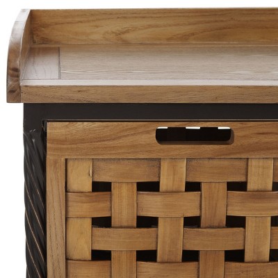 Transitional Antique Pewter Oak Storage Bench with 3 Drawers