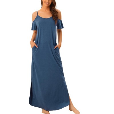 Cheibear Women's Summer Cold Shoulder With Pockets Casual Maxi Maternity  Lounge Dress : Target