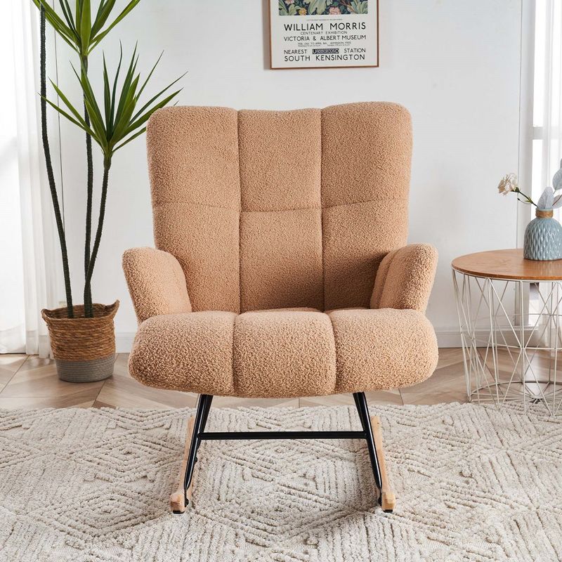 FERPIT Upholstered Teddy Velvet Rocking Accent Chair, Armchair with High Back for Living Room, 2 of 7