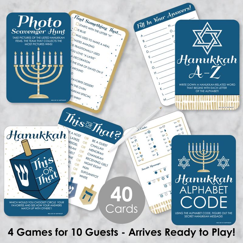 Big Dot of Happiness Happy Hanukkah - 4 Chanukah Holiday Party Games - 10 Cards Each - Gamerific Bundle, 2 of 9