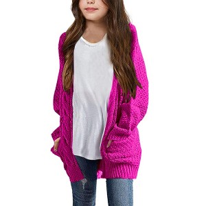 BLUEMING Girls' Oversized Chunky Knit Cardigan Jacket Front Button Thick Sweater with Snug Comfort - 1 of 2