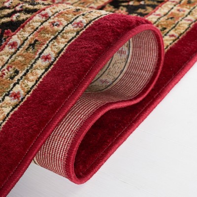 Red and Black Floral Synthetic Tufted Circle Area Rug